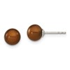 Sterling Silver Rhodium-plated 6-7mm Brown Round Freshwater Cultured Pearl Post Earring