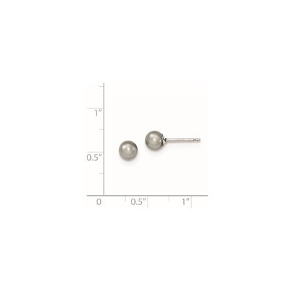 Sterling Silver Rhodium-plated 5-6mm Grey Round Freshwater Cultured Pearl Post Earrings