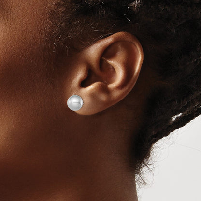 Sterling Silver Rhodium-plated 9-10mm Grey Round Freshwater Cultured Pearl Post Earrings