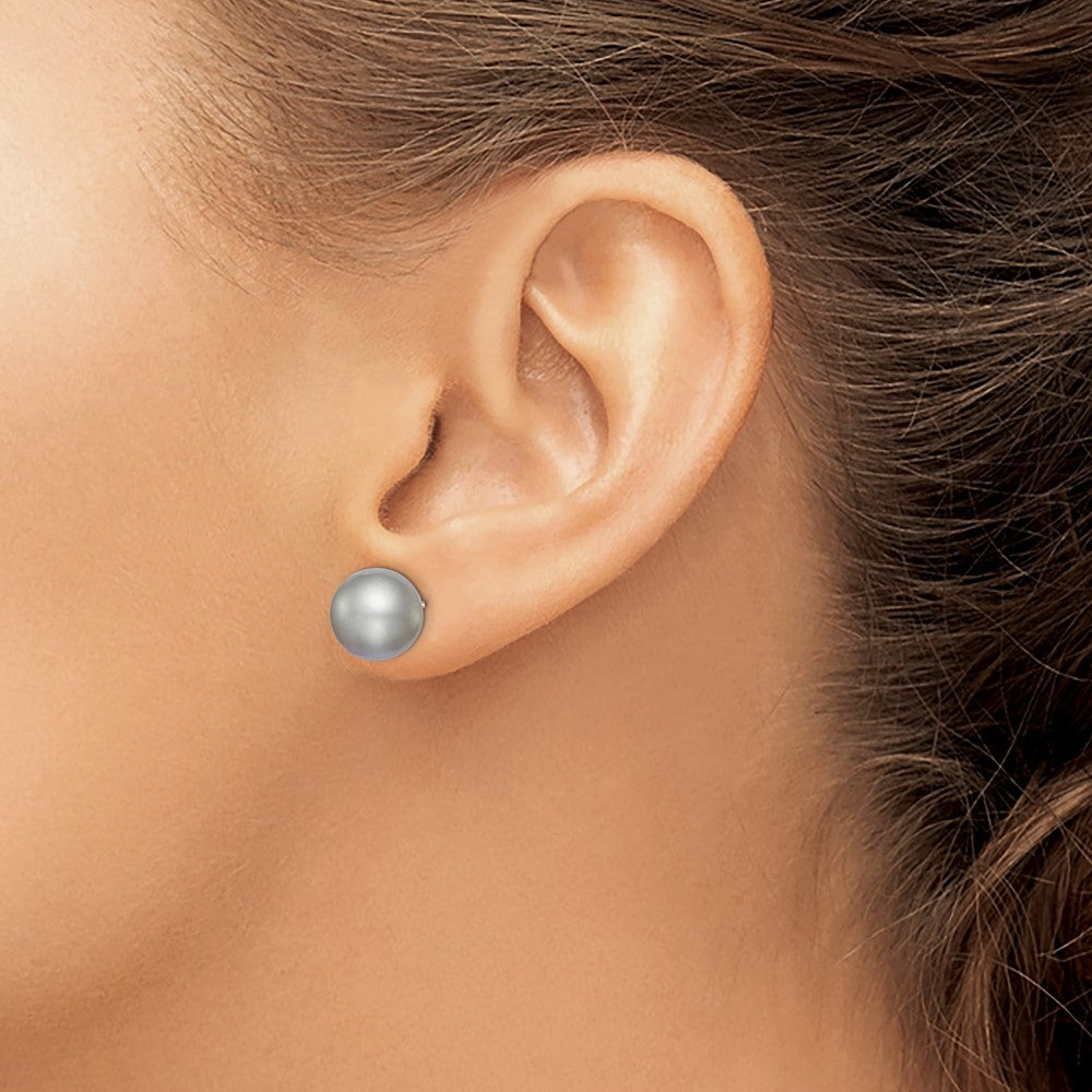 Sterling Silver Rhodium-plated 10-11mm Grey Round Freshwater Cultured Pearl Post Earring