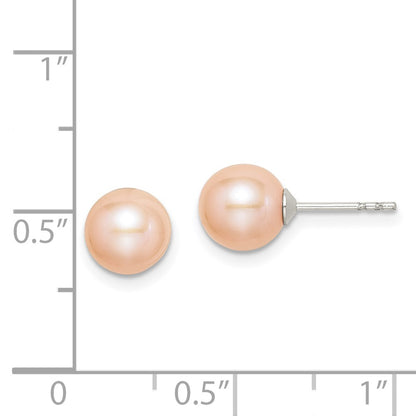 Sterling Silver Rhodium-plated 7-8mm Pink Round Freshwater Cultured Pearl Post Earrings