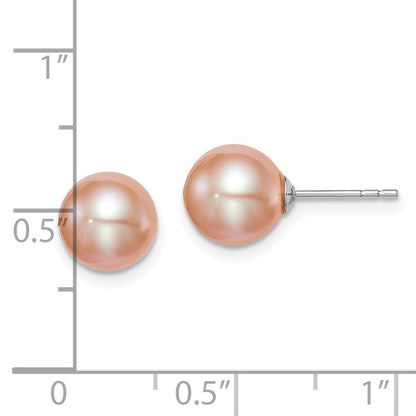 Sterling Silver Rhodium-plated 8-9mm Pink Round Freshwater Cultured Pearl Post Earrings