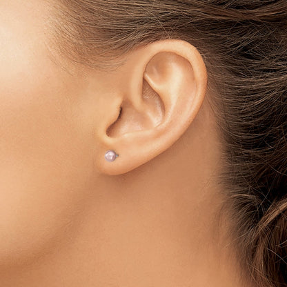 Sterling Silver Rhodium-plated 4-5mm Purple Round Freshwater Cultured Pearl Post Earrings