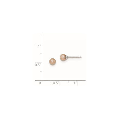 Sterling Silver Rhodium-plated 4-5mm Purple Round Freshwater Cultured Pearl Post Earrings