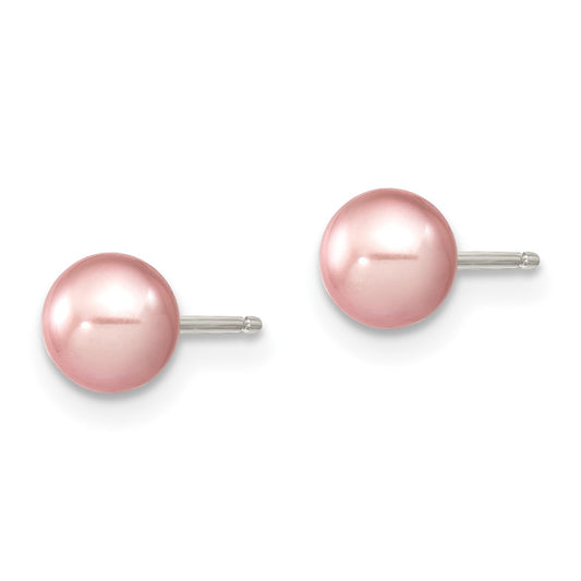 Sterling Silver Rhodium-plated 5-6mm Purple Round Freshwater Cultured Pearl Post Earring