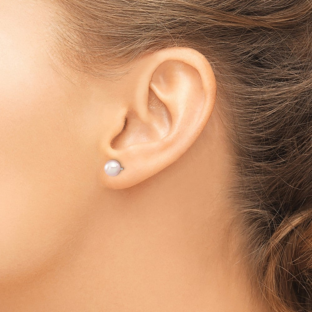 Sterling Silver Rhodium-plated 6-7mm Purple Round Freshwater Cultured Pearl Post Earring