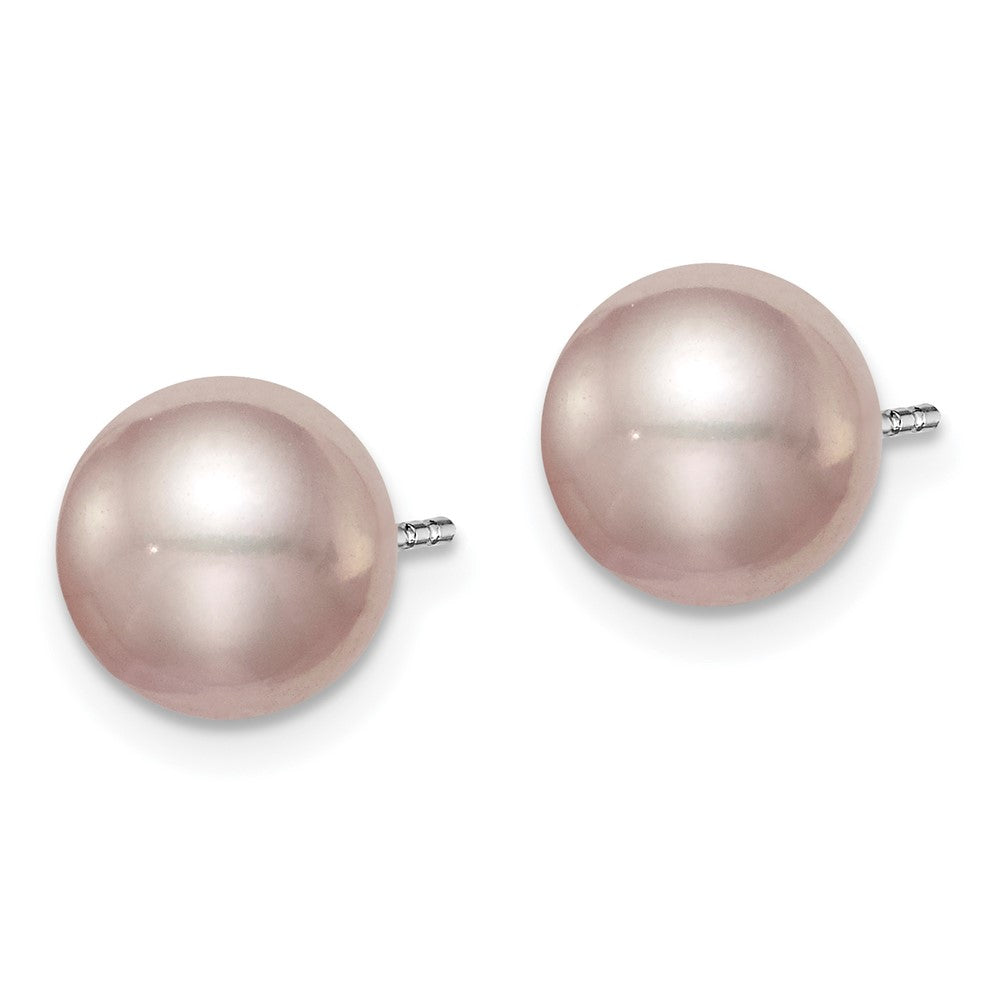 Sterling Silver Rhodium-plated 8-9mm Purple Round Freshwater Cultured Pearl Post Earring