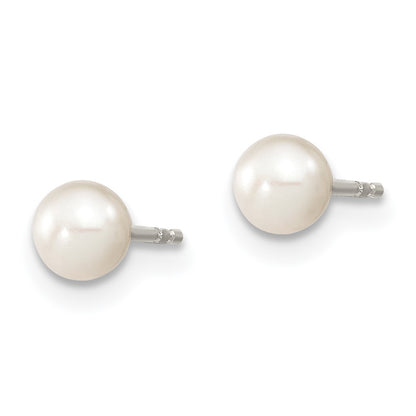 Sterling Silver Rhodium-plated 4-5mm White Round Freshwater Cultured Pearl Post Earrings
