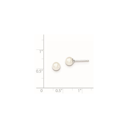 Sterling Silver Rhodium-plated 5-6mm White Round Freshwater Cultured Pearl Post Earrings