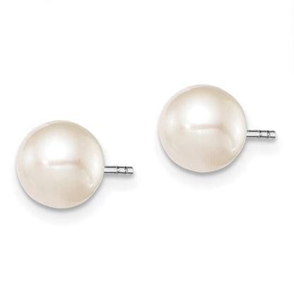 Sterling Silver Rhodium-plated 7-8mm White Round Freshwater Cultured Pearl Post Earrings