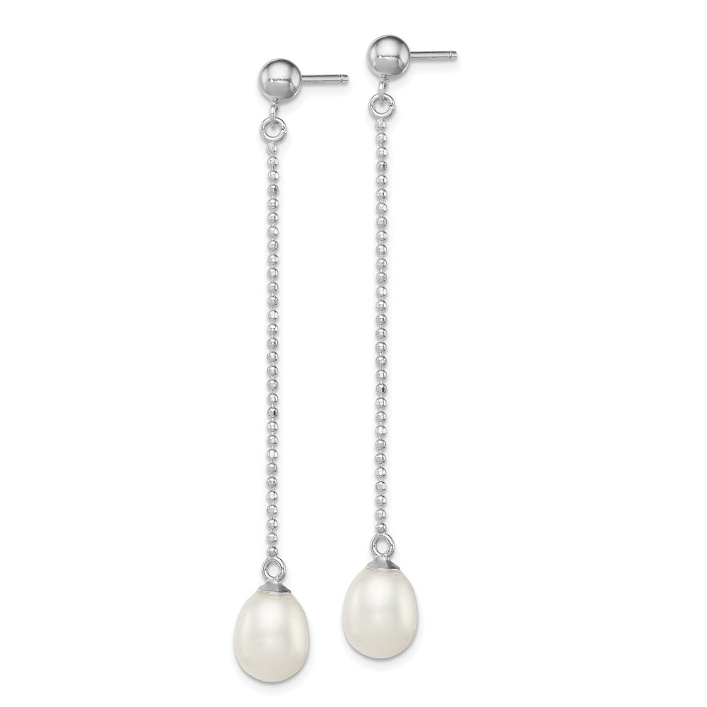 Sterling Silver Rhodium-plated 7-8mm White Rice Freshwater Cultured Pearl Post Dangle Earrings