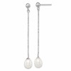 Sterling Silver Rhodium-plated 7-8mm White Rice Freshwater Cultured Pearl Post Dangle Earrings