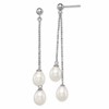 Sterling Silver Rhodium-plated 7-8mm White Rice Freshwater Cultured Pearl Post Dangle Earrings