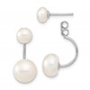 Sterling Silver Rhodium-plated 5-6mm and 8-9mm White Button Freshwater Cultured Pearl Front and Back Post Dangle Earrings