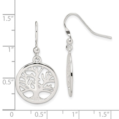 Sterling Silver Polished Round Tree Shepherd Hook Earrings