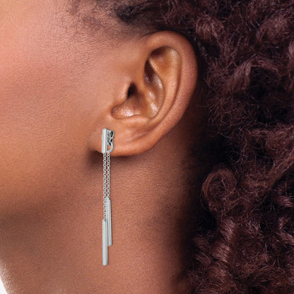 Sterling Silver RH-plated Bar & Chain Front/Back Post Dangle Earrings