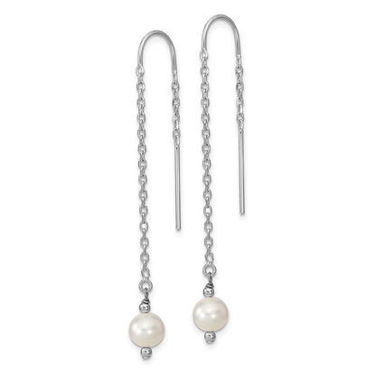 Sterling Silver Rhodium-plated 6-7mm White Semi-Round Freshwater Cultured Pearl Threader Earrings