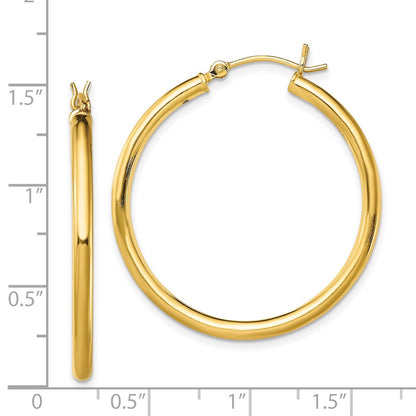 Sterling Silver Gold-Tone Polished 2.5x35mm Hoop Earrings