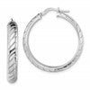 Sterling Silver Rhodium-plated 5x25mm Polished Textured Hoops