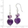 Sterling Silver Polished Amethyst Heart Dangle Earrings