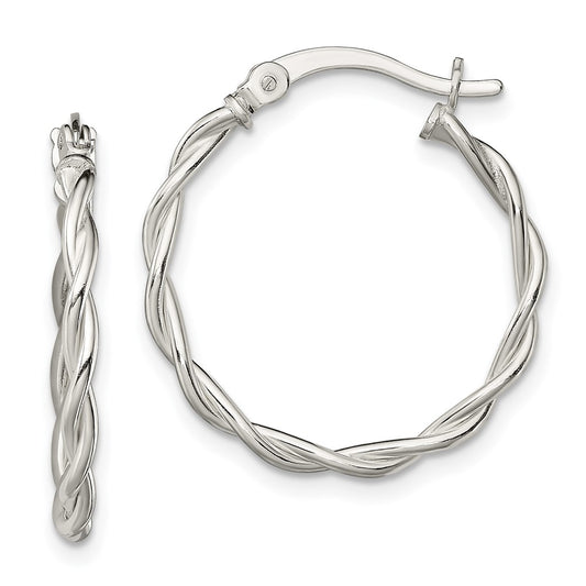 Sterling Silver Polished Braided 22mm Hoop Earrings