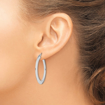 Sterling Silver RH-plated Polished Knife Edge 2mm Round Hoop Earrings