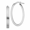 Sterling Silver Rhod-plated Polished & Striped 4mm Oval Hoop Earrings