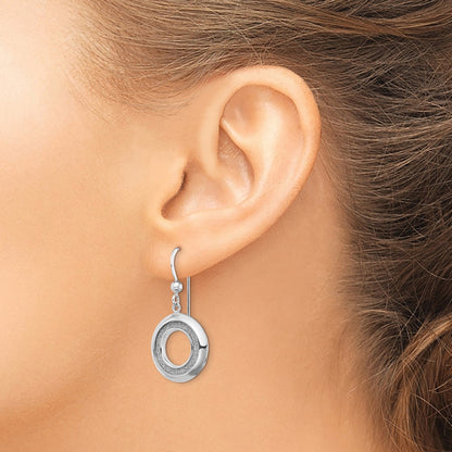Sterling Silver RH-plated Enamel Glitter Fabric Circle Dangle Earrings