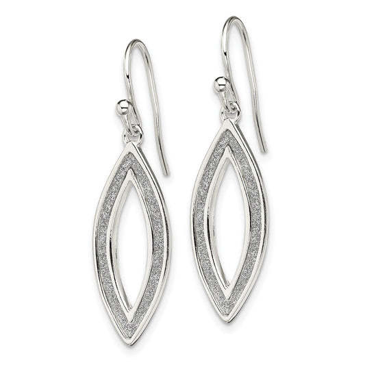 Sterling Silver Polished Enamel Glitter Fabric Marquise Dangle Earrings