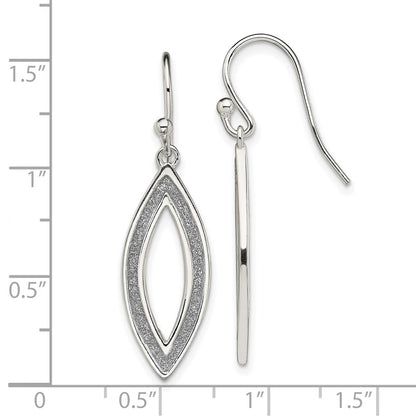 Sterling Silver Polished Enamel Glitter Fabric Marquise Dangle Earrings