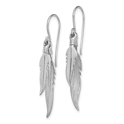 Sterling Silver Rhodium-plated Polished Feathers Dangle Earrings