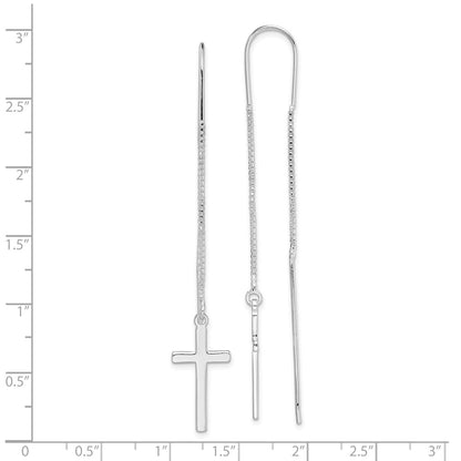 Sterling Silver Rhodium-plated Polished Latin Cross Threader Earrings