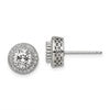 Sterling Silver Rhod-plated Polished Pav CZ Halo Round Post Earrings