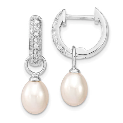 Sterling Silver Rhodium-plated 7-8mm Black and White Rice Freshwater Cultured Pearl and CZ Interchangeable Post Earrings Set