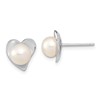 Sterling Silver Rhodium-plated 7-8mm White Button Freshwater Cultured Pearl Heart Post Earrings