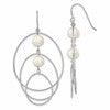 Sterling Silver Rhodium-plated 8-9mm White Semi-Round Freshwater Cultured Pearl Circles Dangle Earrings