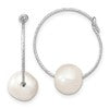Sterling Silver Rhodium-plated 8-9mm White Round Freshwater Cultured Pearl Hoop Earrings