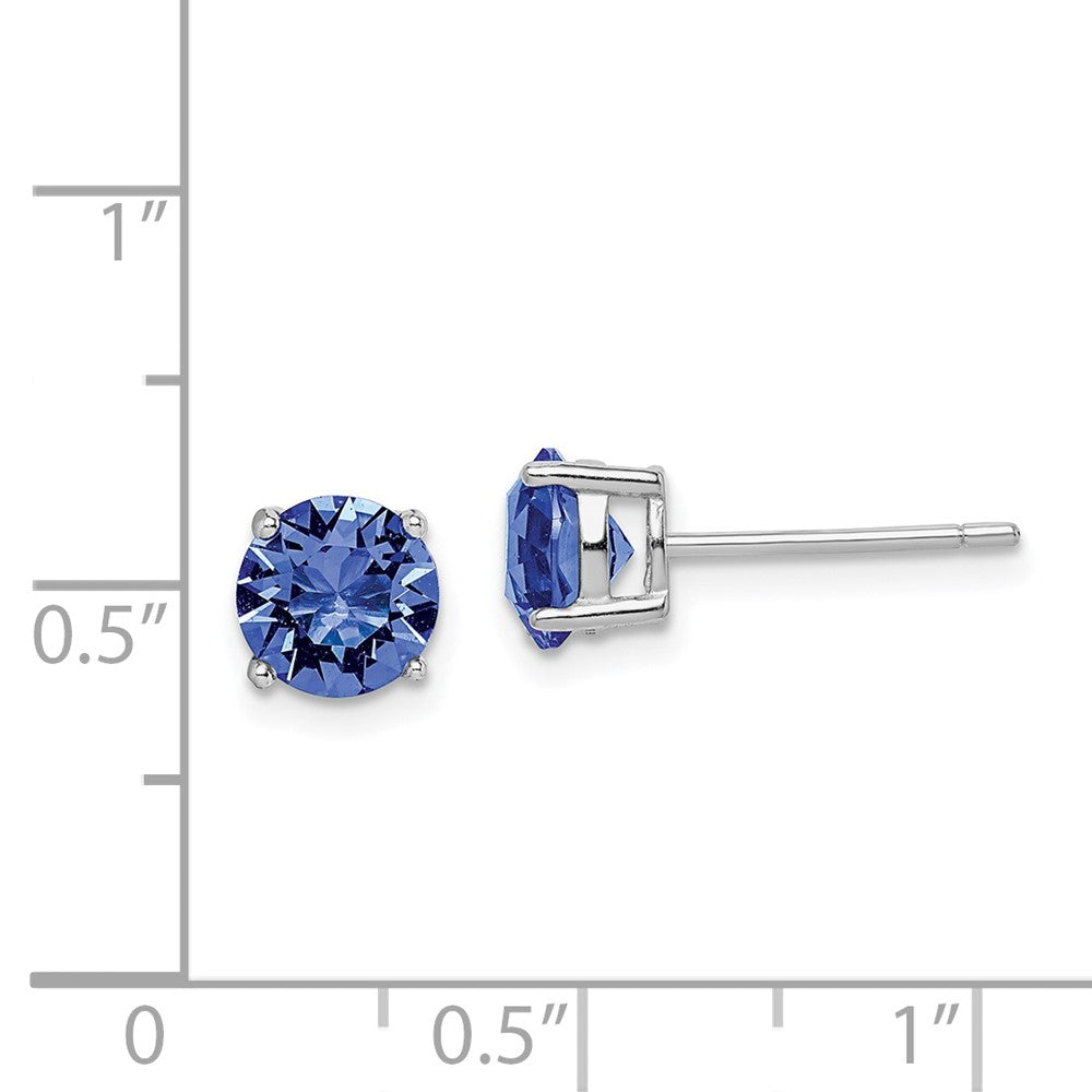 Sterling Silver Rhod-pltd Blue Crystal Birthstone Earrings