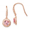 Sterling Silver Rose-tone Pink Crystal and CZ Dangle Earrings