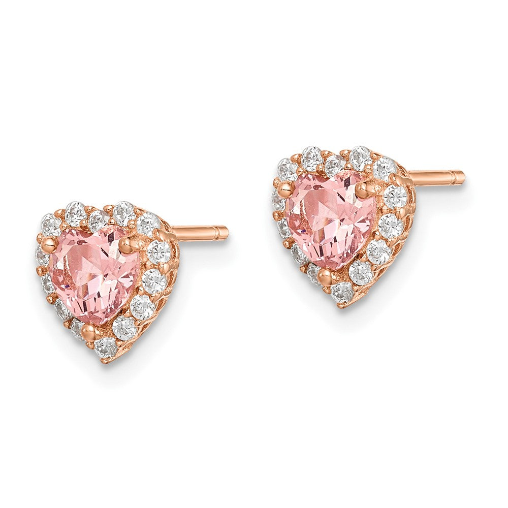 Sterling Silver Rose-tone Post CZ and Crystal Pink Heart Earrings