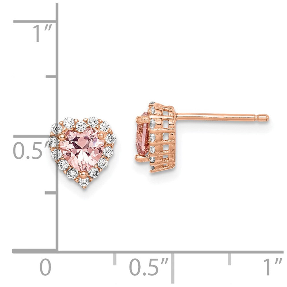 Sterling Silver Rose-tone Post CZ and Crystal Pink Heart Earrings