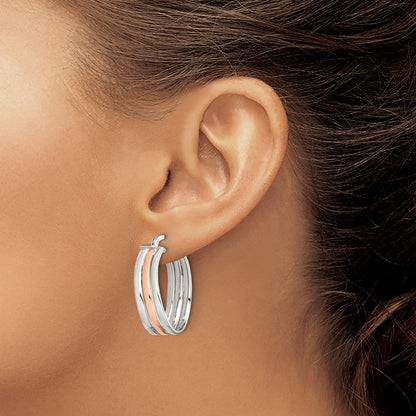 Sterling Silver Rose-tone Polished Wavy Hoop Earrings