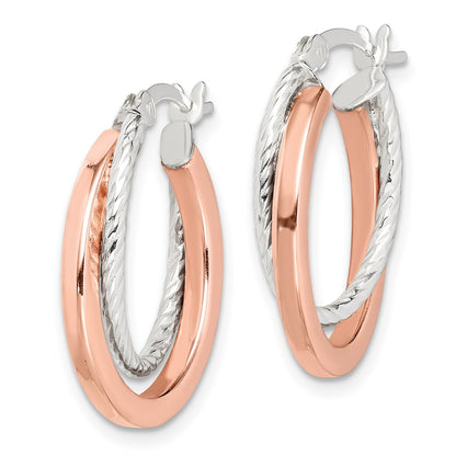 Sterling Silver and Rose-tone Double Hoop Earrings
