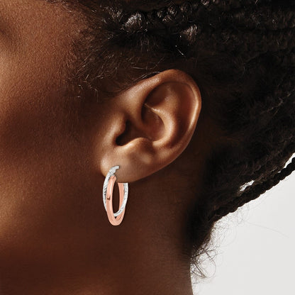 Sterling Silver and Rose-tone Double Hoop Earrings