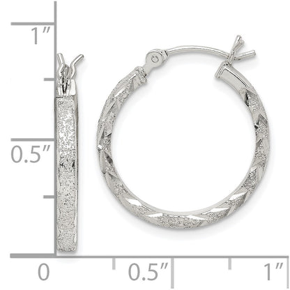 Sterling Silver Textured & Diamond-cut 2.25mm Round Hoop Earrings