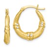 Sterling Silver Gold-tone and CZ Textured Hoop Earrings