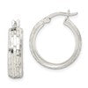 Sterling Silver Polished & Textured 5mm Round Hoop Earrings
