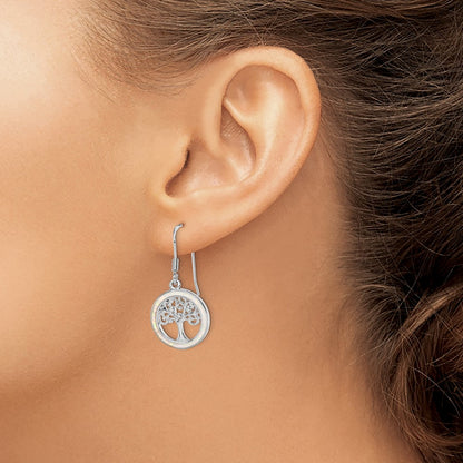 Sterling Silver Rhod-plated Creat Opal Circle w/ Tree Dangle Earrings