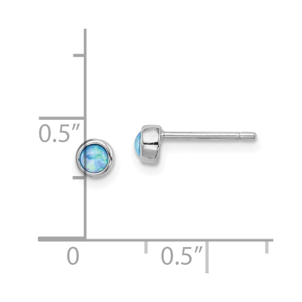 Sterling Silver RH-plated Polished 4mm Created Opal Round Stud Earrings
