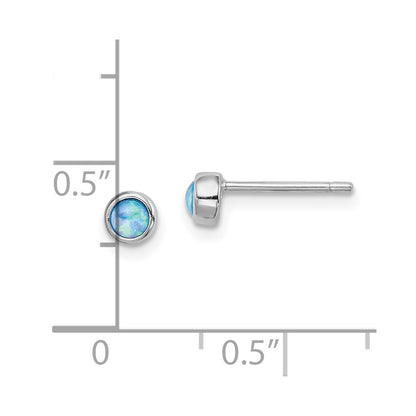 Sterling Silver RH-plated Polished 4mm Created Opal Round Stud Earrings